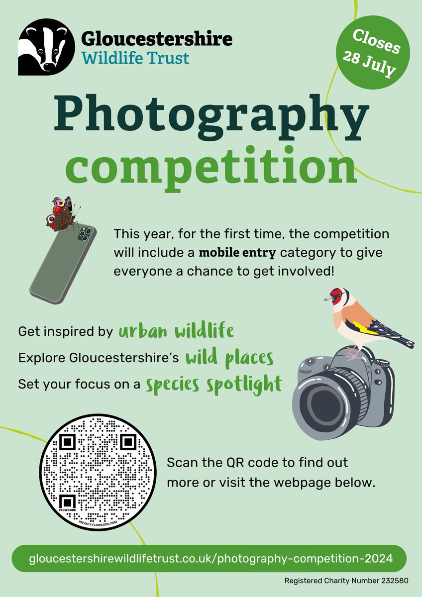 📣Our 2024 photography competition is now open for entries!📣 This year, for the first time, the competition will include a mobile category to give everyone a chance to get involved, so get snapping 📸! To enter and find out more, head to gloucestershirewildlifetrust.co.uk/photography-co… .