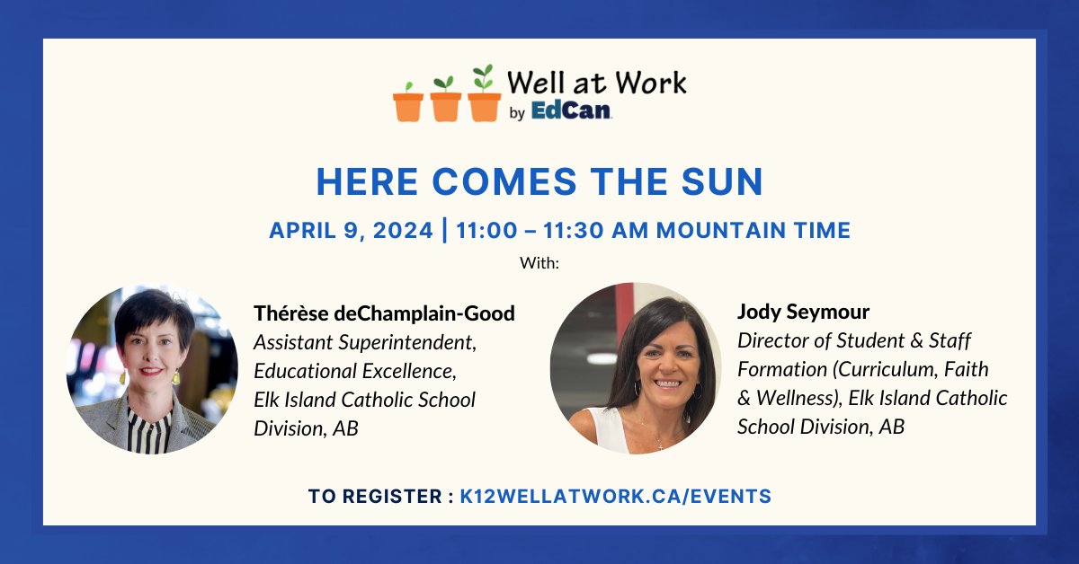 Have you heard of #WellatWork's Stories of Success webinar series? Hear from K-12 schools and school districts across Canada who are championing workplace wellbeing and how it can impact students. On April 9, join us with Elk Island Catholic Schools, AB: ow.ly/Mmfz50R3zoI