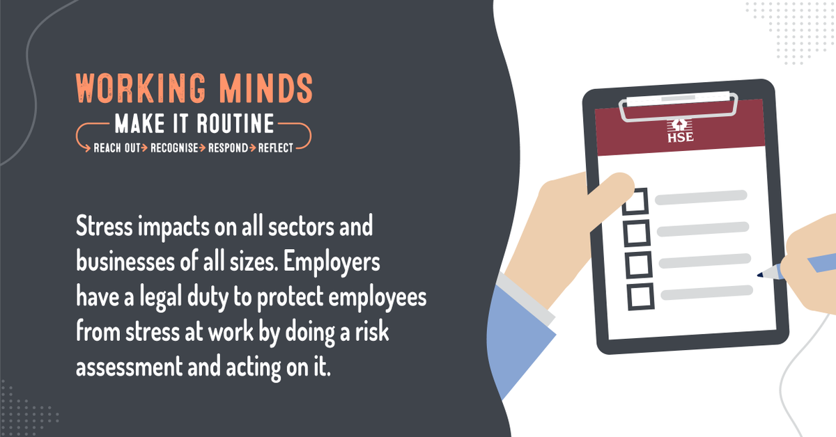 We're joining @H_S_E to promote ‘Stress Awareness Month | 5 steps in 5 weeks’.

The campaign encourages employers and managers to get involved with the five steps of Working Minds. We'll be sharing resources throughout the month. Visit bit.ly/3v2GYBx to get started,