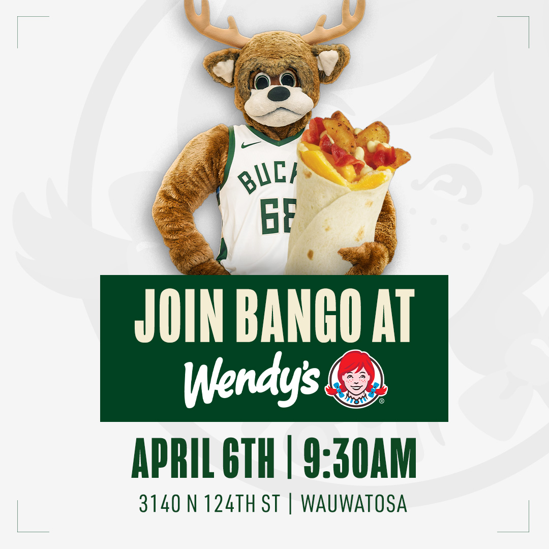 Join me at the Wauwatosa @Wendys on April 6th! Head inside at 9:30AM to sample the NEW breakfast burrito and for a chance to win tickets to the April 9th @Bucks game- no purchase necessary. See you there!