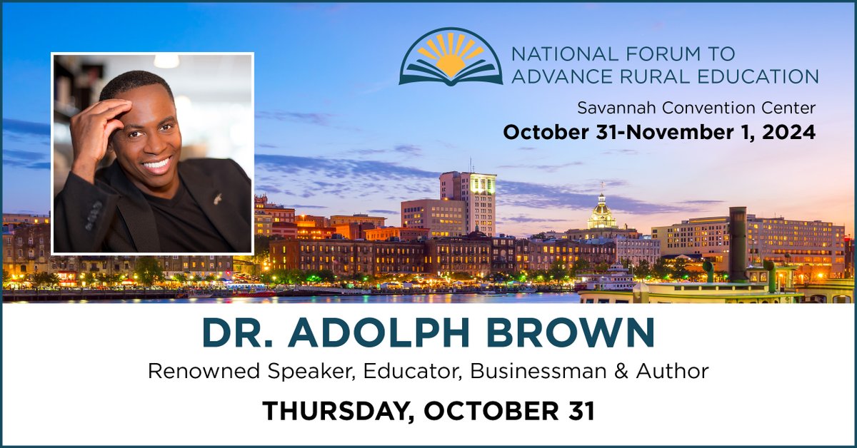 NEW announcement 👉 Excited to welcome @docspeaks as one of our 2024 #RuralEdForum general session speakers. Join us on October 31-November 1 in Savannah, GA to see Dr. Brown and hundreds of rural education leaders and practitioners! nrea.net/nfare/general-…