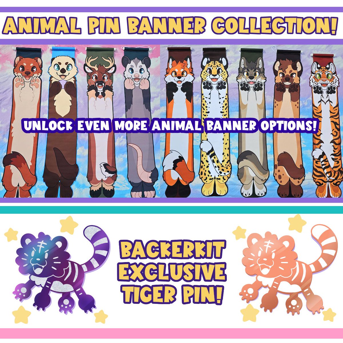 🐾 The Animal Pin Banner Collection project on Backerkit is LIVE! ➡️ backerkit.com/c/projects/scr… 🌈Remember to pledge within the first 48 hours to receive a free rainbow tiger pin! 🐯