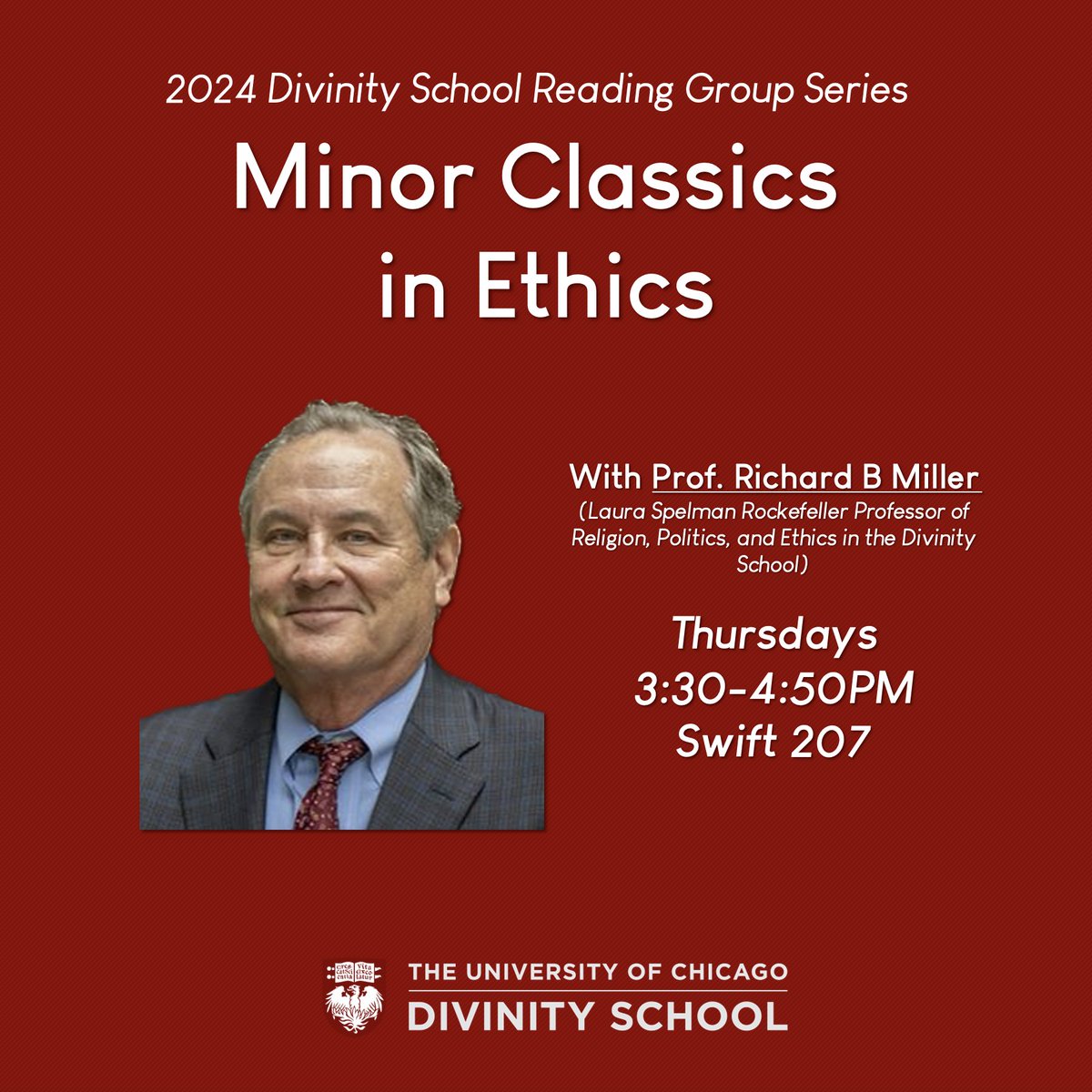 Join us every Thursday! Minor Classics in Ethics is an informal, not-for-credit reading group that meets on Thursdays, 3:30-4:50pm, in Swift 207. Please contact Prof. Richard B. Miller (rbm1@uchicago.edu) to sign up and receive the schedule & readings on Canvas. All are welcome!