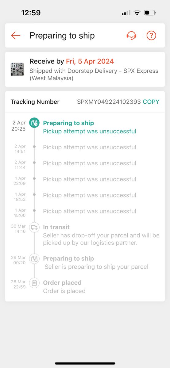 ibal4hmd_'s tweet image. Apa benda sampai 5 kali attempts unsuccessful ni. Servis macam anat #spxexpress @ShopeeMY