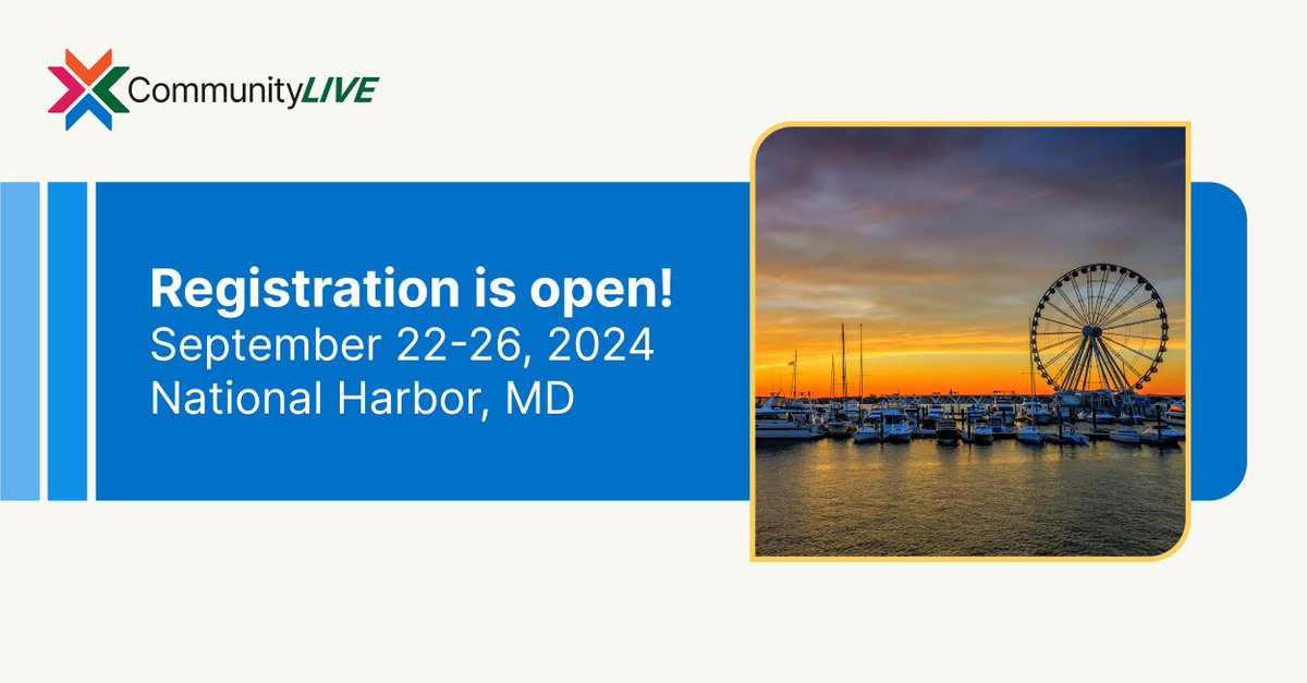 🎉 Registration is now open for #CommunityLIVE 2024! We can't wait to take over National Harbor, Maryland, this September! Secure your spot: communitylive.com/event/b4ba37f2…