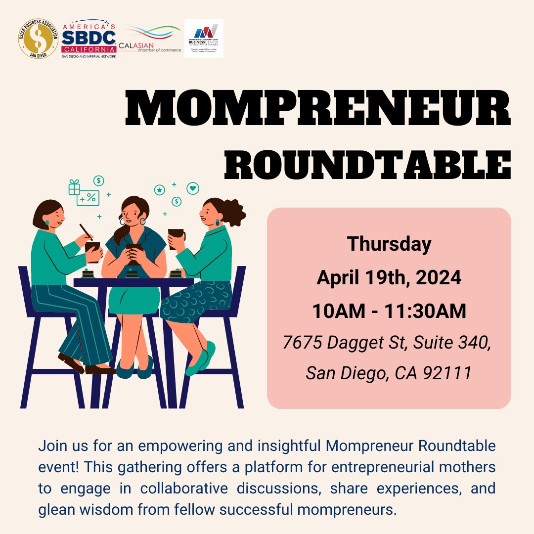 Moms who mean business - this gathering is for you! ✨

Join us for an empowering and insightful Mompreneur Roundtable event on April 19. 

This gathering offers a platform for entrepreneurial mothers to engage with fellow mompreneurs! 

📲 RSVP today: ABASD.org/event