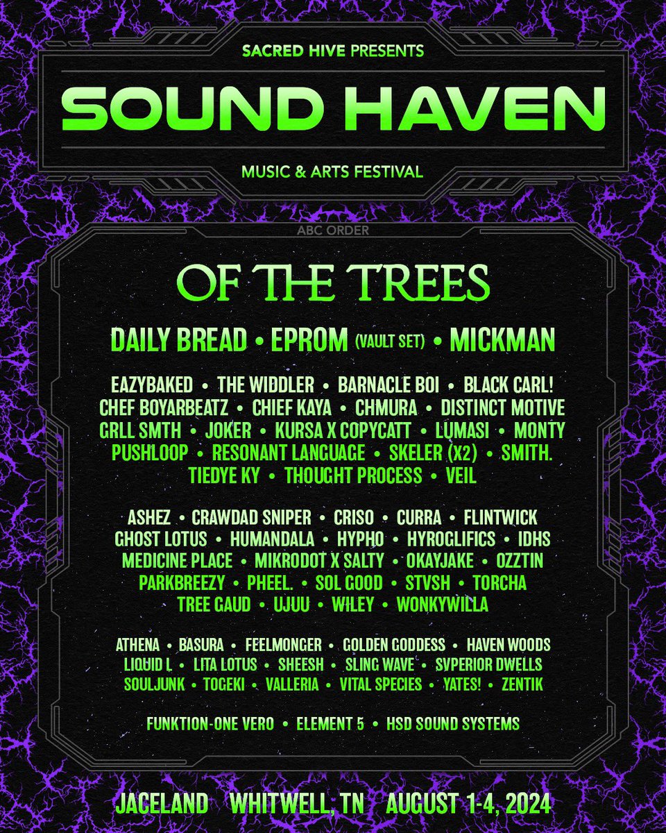 Honored to be headlining @SoundHavenFest this year alongside a slew of talented artists. I feel like this is gonna be a proper legendary time 🌱 🔊 see you in August 🫡