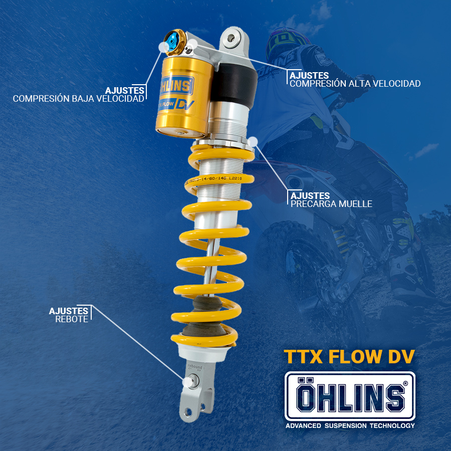 ¡Dispón de la exclusiva tecnología TTX Flow DV de @ohlinsracingmotorcycle aquí en AndreaniMHS! 🚀 Te permitirá llevar tu conducción off-road al siguiente nivel. 🏍️💥 #andreanimhs #ohlins #suspensiones #amortiguate  #motor #offroad #motos #mx