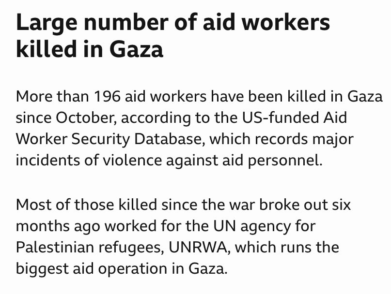 196 aid workers have been killed in Gaza since October. They put their lives on the line to help people. They are the best of us.

It shouldn’t take the killing of British Nationals to wake political leaders up to the devastation being inflicted in Gaza. 

bbc.com/news/world-mid…