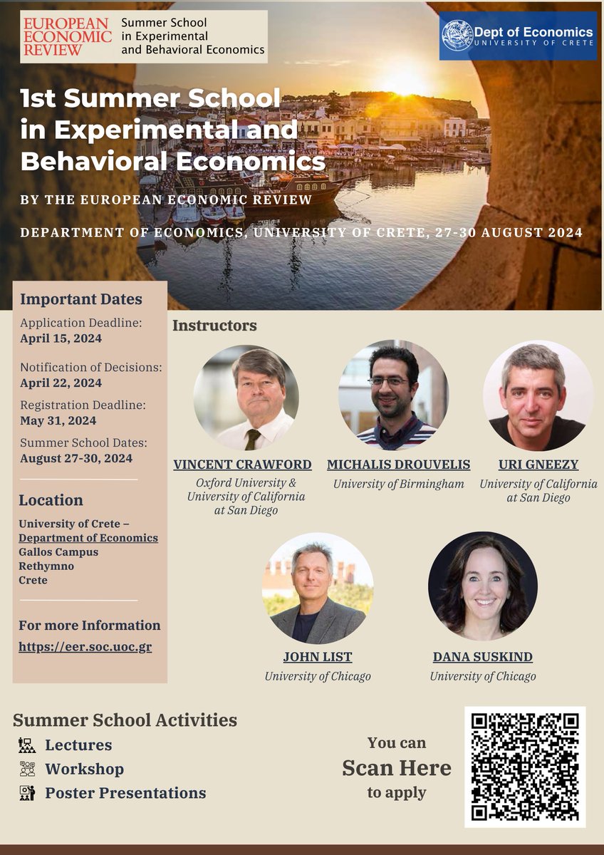 Summer School in Experimental and Behavioral Economics, Univ of Crete, August 27-30, 2024