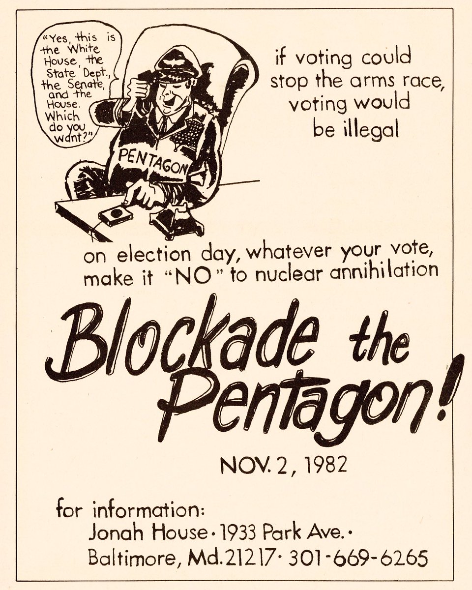 RadicalMediaArc's tweet photo. From our collection: « BLOCKADE THE PENTAGON! », as seen in the pages of the American pacifist magazine WIN from Oct 1982.
 Gen*cidaires &amp; their enablers, warmongers, war profiteers, militaro industrials, taking us to the brink of a new world war &amp; their allies can go to hell. https://t.co/IUrWvoWQ99
