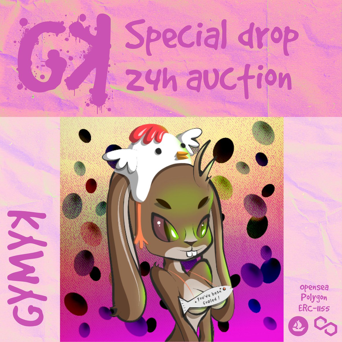 👽🐰 The first bid is placed, thank you <a href="/Elegit2021/">Elegit</a> 🧡💛💜🚀

Do you want to grab this crazy piece ?
👀 opensea.io/assets/matic/0…

Only 23 hours left before ending 👽
#GYMYK #GYMYKNFT 👽🚀