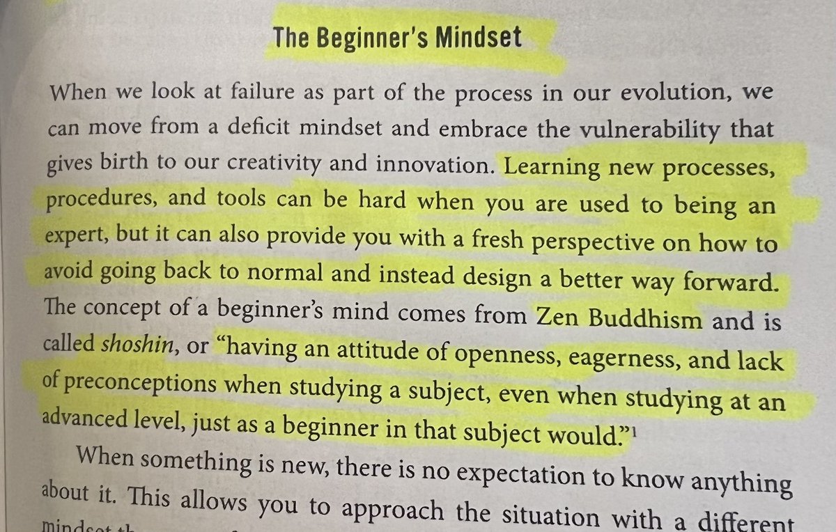 Being brave and trying new things is never failure and it’s ok to go against the status quo. Thanks @katiemartinedu for the enlightening chapter on having a beginner’s mindset when learning new processes! @DrGeorge_MU #MUSOE #MUEdD