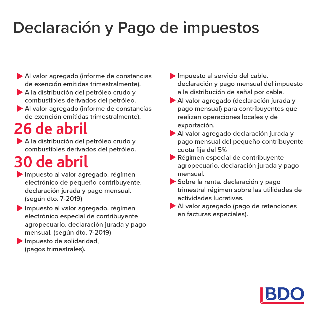 BDOGuate's tweet photo. #CalendarioTributaroAbril2024 🔔

Compartimos las fechas importantes de abril para cumplir con las obligaciones tributarias en Guatemala.

#BDOenGuatemala #Auditoría #Impuestos #SATGuatemala #Outsoursing https://t.co/1N2NXnzzys