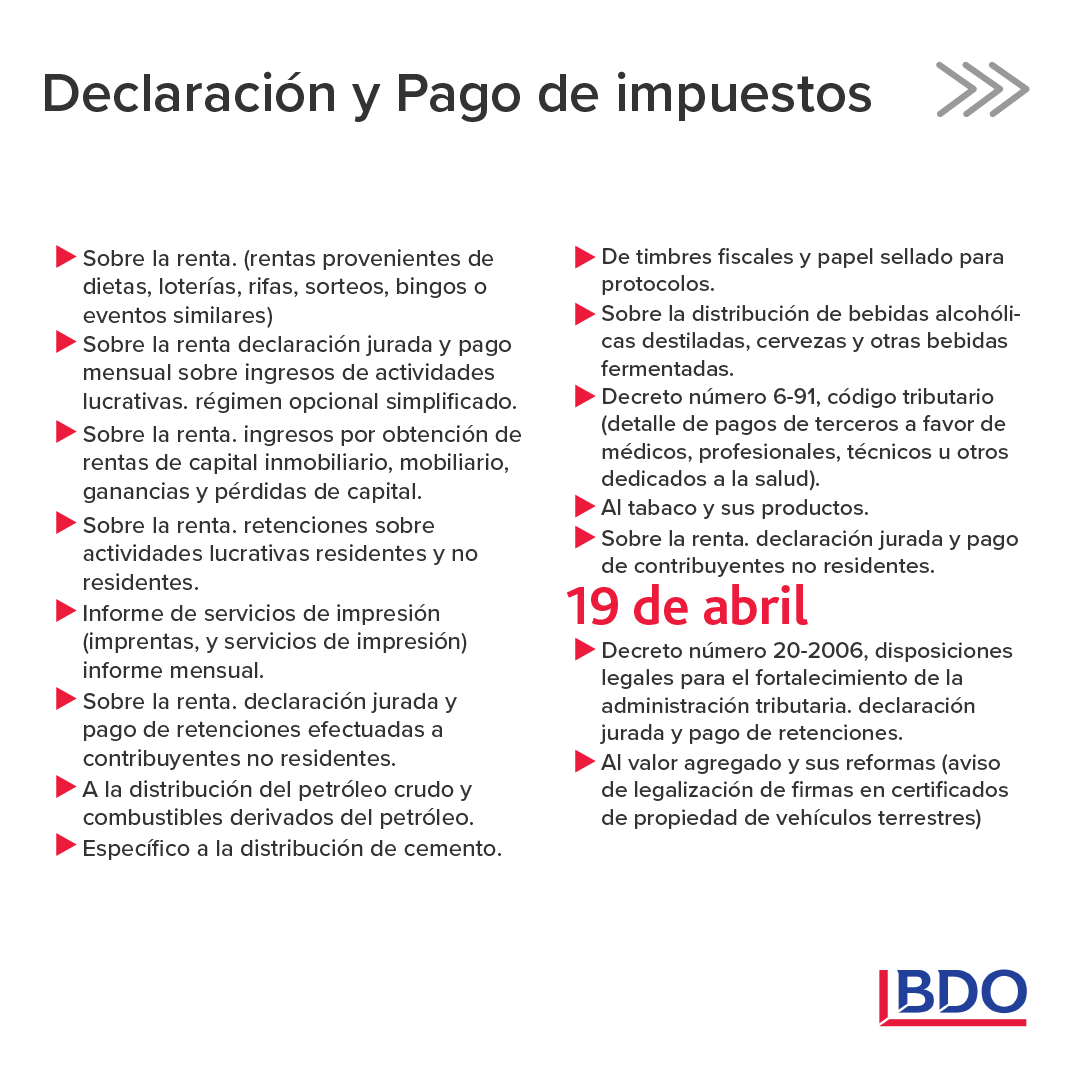 BDOGuate's tweet photo. #CalendarioTributaroAbril2024 🔔

Compartimos las fechas importantes de abril para cumplir con las obligaciones tributarias en Guatemala.

#BDOenGuatemala #Auditoría #Impuestos #SATGuatemala #Outsoursing https://t.co/1N2NXnzzys