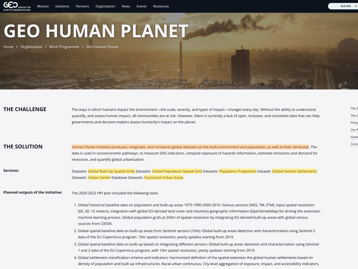 Who's heard of the 'GEO HUMAN PLANET' initiative?

Also a GEOSS (global surveillance) derivative, it includes Global Built-Up/Population Spatial Grids, Population Projections, Global Human Settlements, Urban Center, and Functional Urban Areas datasets!

earthobservations.org/organization/w…