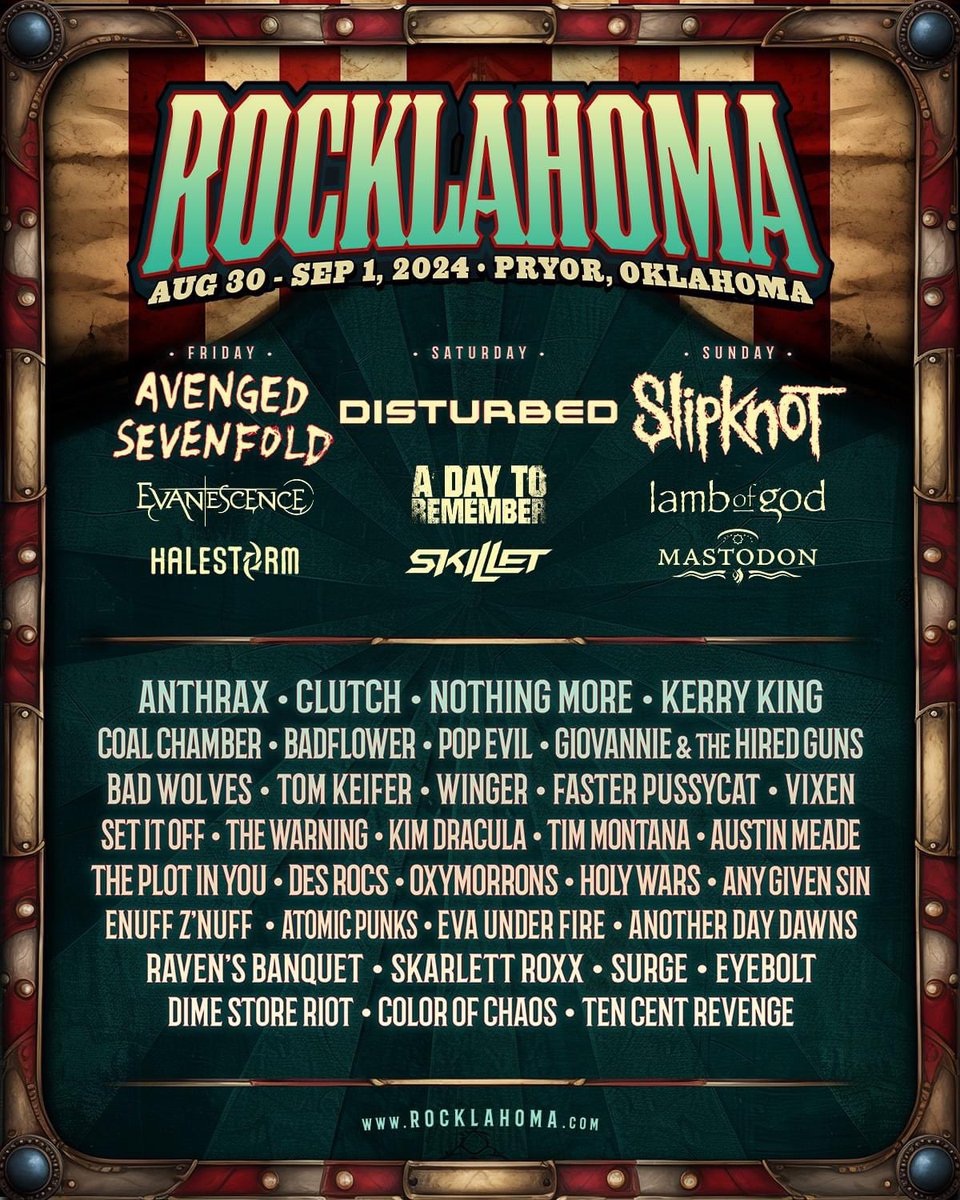 Can’t wait to join these amazing bands for @Rocklahoma 2024!