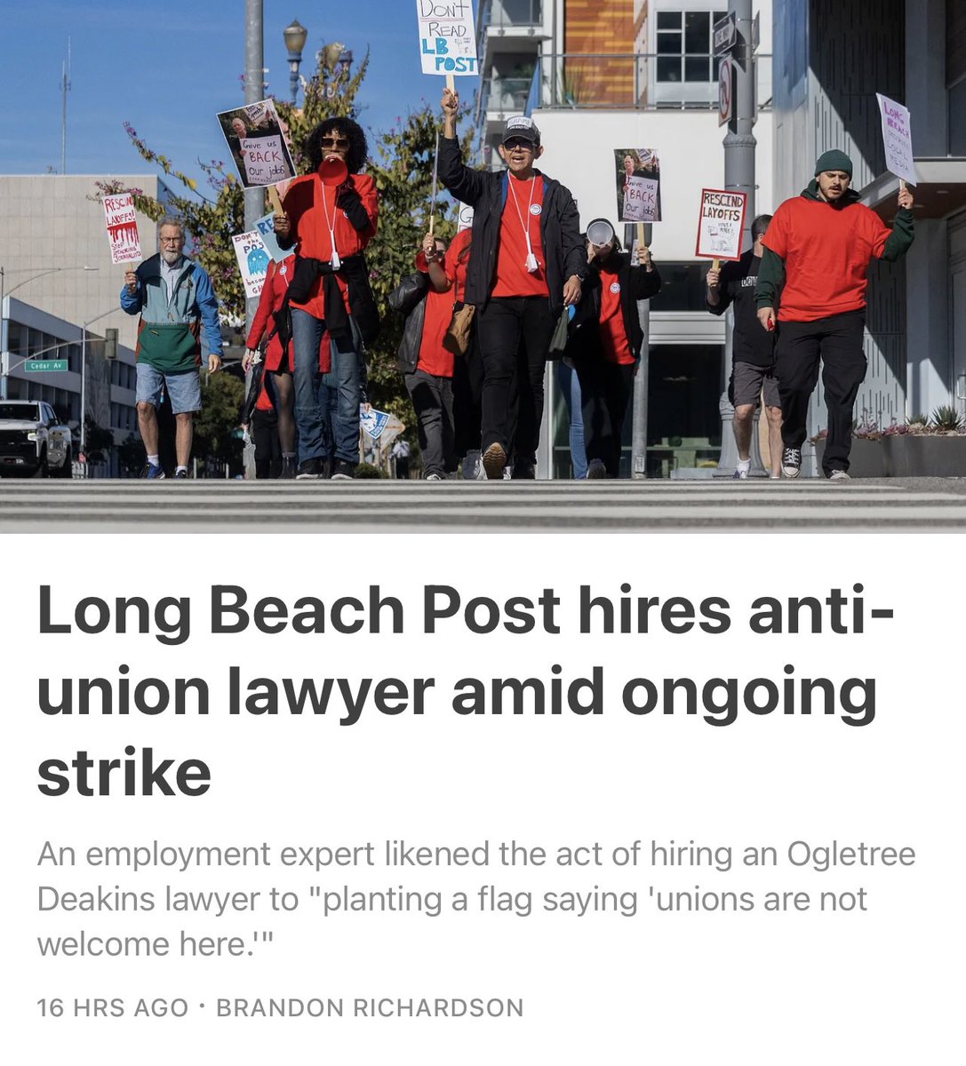 ICYMI: Amid a unionization campaign and the filing of unfair labor practice charges by @MediaGuildWest, @LongBeachPost CEO @MelissaEvansLBP and the Board of Directors hired high priced OC-based anti-union lawyer Daniel Adlong. Subscribe to The Watchdog: longbeachmediaguild.substack.com/p/long-beach-p…