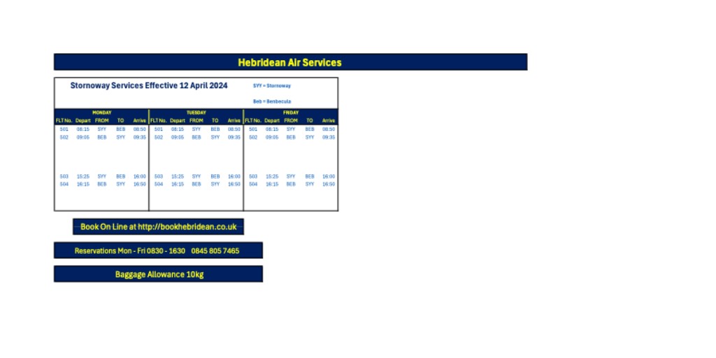Exciting Launch: Stornoway - Benbecula flights start 12th April! Operated by Hebridean Air Services, a member of Airtask Group.

Reliable &amp; efficient connections for remote communities. See our timetable. 

Book now: bookhebridean.co.uk

 #HebrideanAirServices #TravelScotland