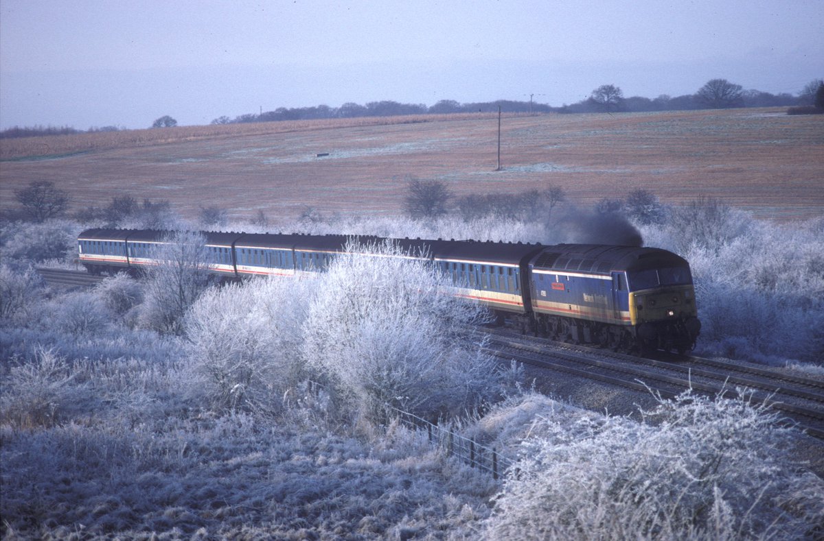 Not pin sharp so can't read the number. The Up Westbury passing Froxfield, 15th Dec 1991...