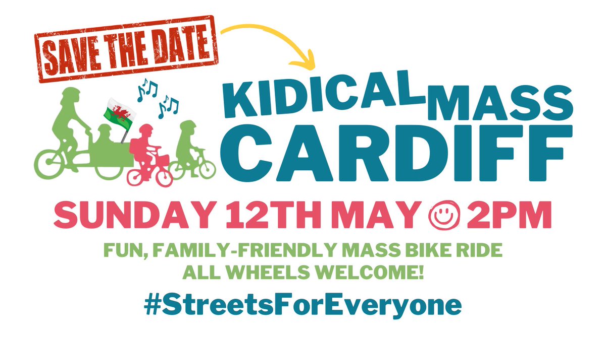NEXT RIDE! Join @KidicalMassCDF for a fun, family-friendly #KidicalMass bike ride in #Cardiff to demand #StreetsForEveryone & #SafeStreetsNOW in Wales! 📢🚲🎶✊🏴󠁧󠁢󠁷󠁬󠁳󠁿 📅SUNDAY 12TH MAY @ 2:00PM 🚲All wheels welcome! 🤩More details coming soon... 👍 Give a like & share!