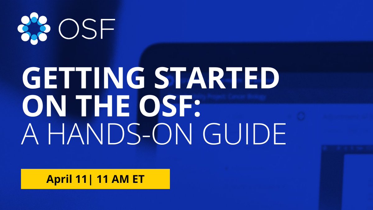 Join us for a webinar on April 11 at 11 am ET to learn how the OSF can support your open science practices! Dive into use cases, key workflows, and features that support researchers throughout the full research lifecycle. Sign up now: cos-io.zoom.us/webinar/regist…