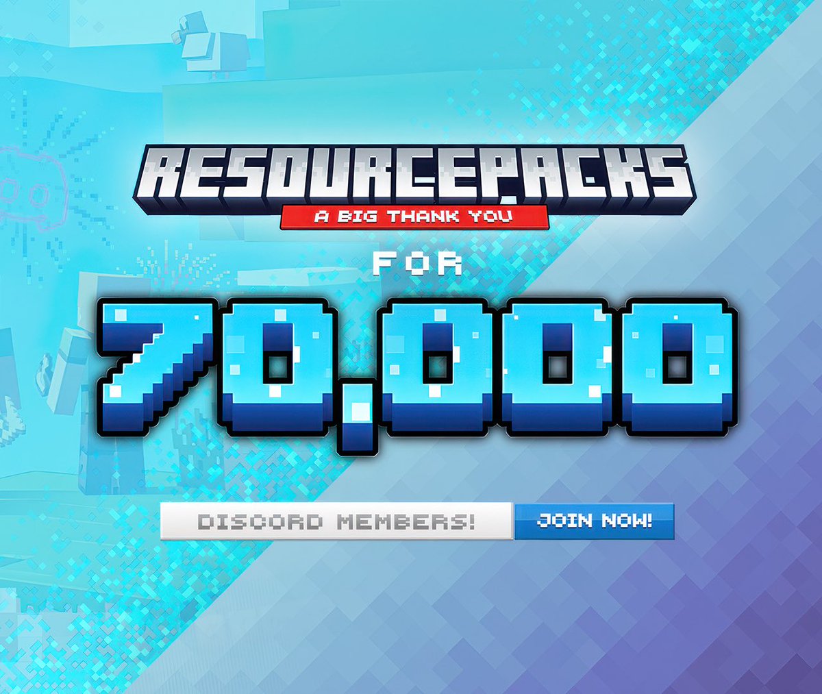 resourcepacksgg's tweet photo. Thank you for 70,000 Discord members 🎉 https://t.co/g5Qt4oJvhb
