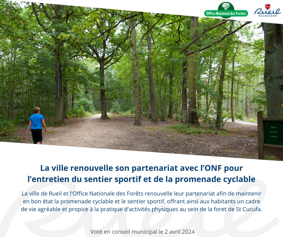 #ConseilMunicipal La ville renouvelle son partenariat avec @ONF_Officiel pour l’entretien du sentier sportif et de la promenade cyclable.