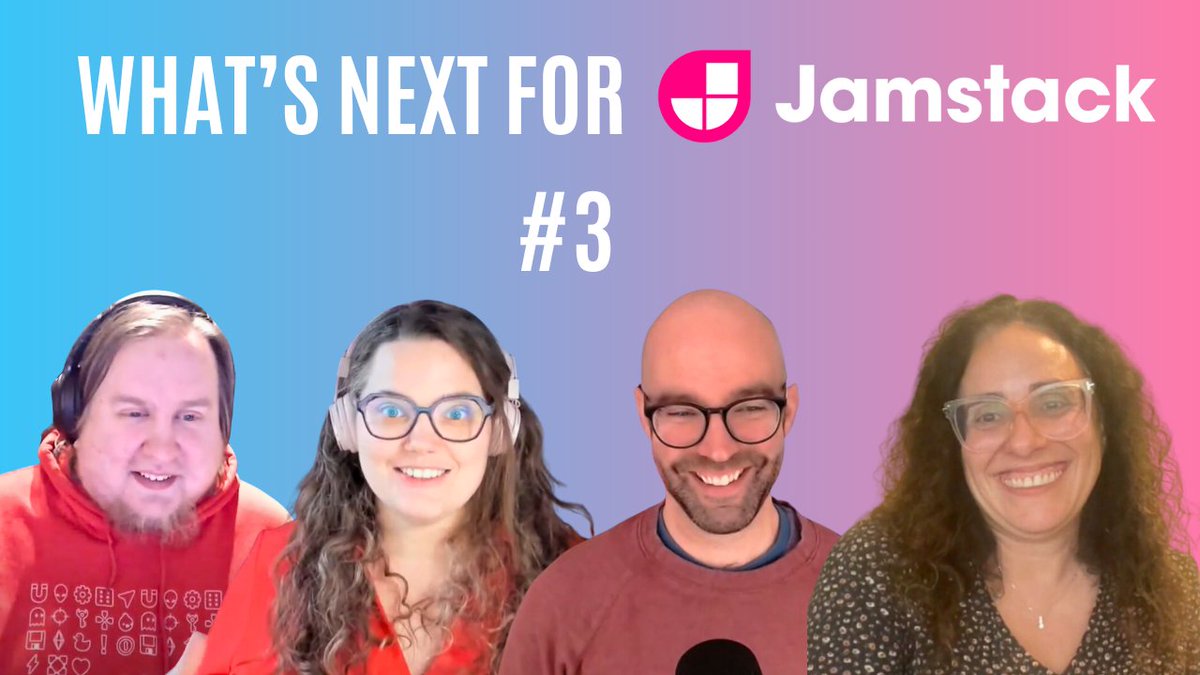 Mike Neumegen (@mikeneumegen) on Twitter photo We've got a Jampacked line up for the third (and final) What's next for Jamstack panel.
Join <a href="/miriamschwab/">Miriam Schwab</a>, <a href="/seancdavis29/">Sean C Davis</a>, <a href="/raae/">Benedicte (Queen) Raae 👑</a>, & <a href="/Hamatti/">Juhis</a> on April 8th 10.30am PST where we figure out the next steps for the Jamstack community.
twitch.tv/thefutureofjam… We've got a Jampacked line up for the third (and final) What's next for Jamstack panel.
Join <a href="/miriamschwab/">Miriam Schwab</a>, <a href="/seancdavis29/">Sean C Davis</a>, <a href="/raae/">Benedicte (Queen) Raae 👑</a>, & <a href="/Hamatti/">Juhis</a> on April 8th 10.30am PST where we figure out the next steps for the Jamstack community.
twitch.tv/thefutureofjam…