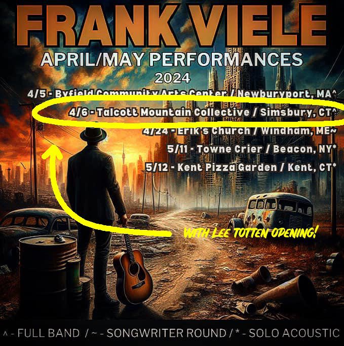 Lee Totten (@thejagerguy) on Twitter photo A long string of updates coming… you’ve been warned. :) First up - Saturday I’ll be opening for my amazingly talented friend <a href="/FrankViele/">Frank Viele</a> and the Fallout (his full band!) at Talcott Mountain Collective! Music starts at 8! A long string of updates coming… you’ve been warned. :) First up - Saturday I’ll be opening for my amazingly talented friend <a href="/FrankViele/">Frank Viele</a> and the Fallout (his full band!) at Talcott Mountain Collective! Music starts at 8!