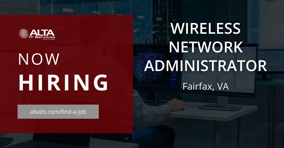 ALTA IT Services is #hiring a Wireless Network Administrator for work in Fairfax, VA. 
Learn more and apply today: ow.ly/Wuoj50R6E72
#ALTAIT #FairfaxJobs #VAJobs #CiscoSwitch #AccessPoints #WirelessSolutions #WLAN #CCNA #CCNP #CWNP #PublicTrust #NIH