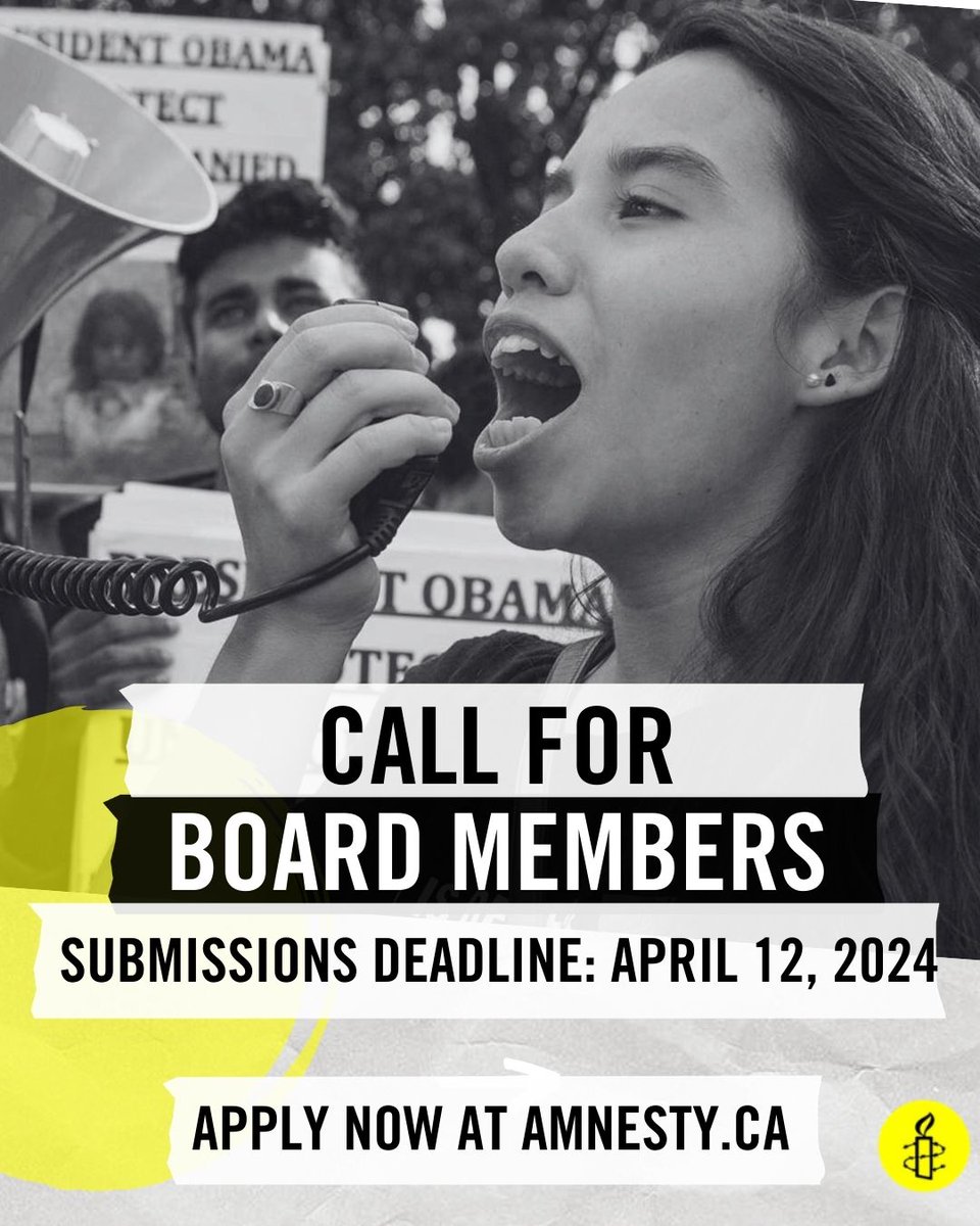 📢 Calling all champions of justice. Want to shape the future of human rights advocacy? Now's your chance! Amnesty International Canada is seeking dynamic leaders for board and global delegate roles. Apply by April 12 and be part of the movement! 🔗: my.amnesty.ca/AGM/Members/Go…