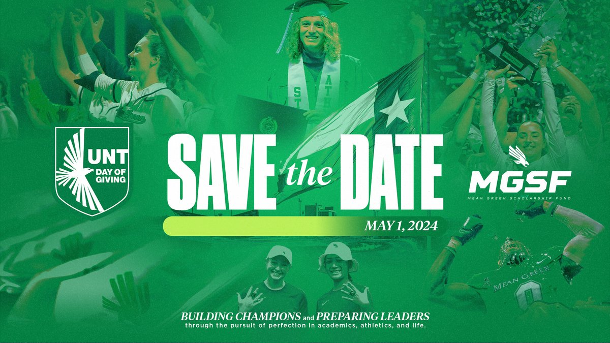 Save the Date!!🗓️ The second annual UNT Day of Giving is May 1st, 2024!! Join us in our mission of Building Champions and Preparing Leaders by making a gift to Mean Green student-athletes for Giving Day! 🎁🦅 #GiveMeanGreen