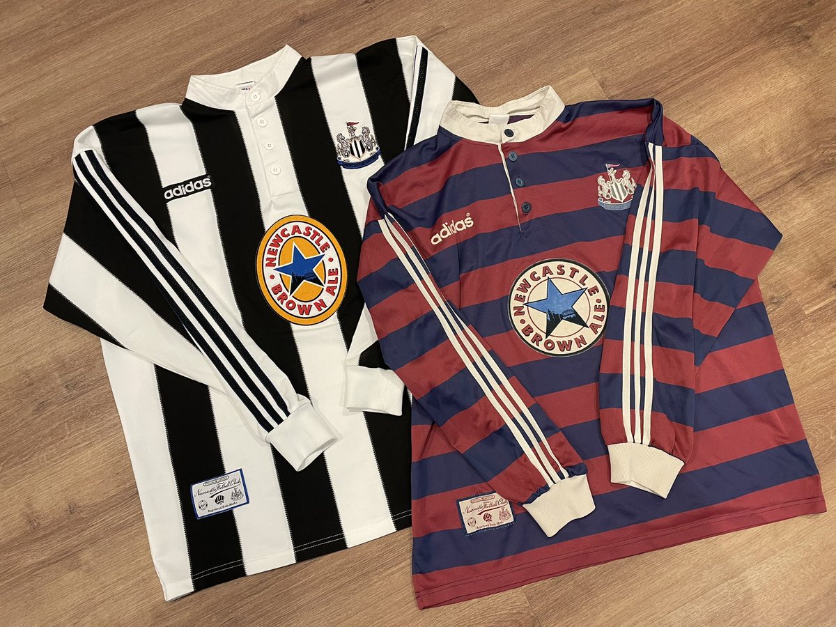 Original 1995-96 Newcastle United H&A long sleeved shirts by adidas. The greatest kits in PL history? For me, definitely. #nufc #NewcastleUnited #adidas #longsleeves #footballshirt