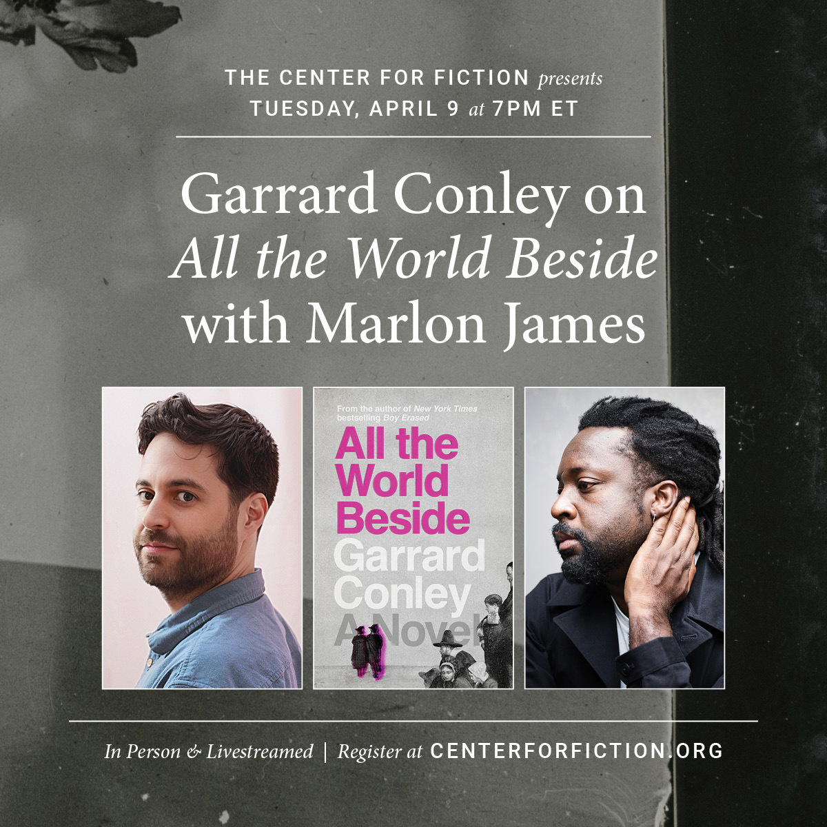 Join us April 9th to celebrate Garrard Conley's debut novel, All the World Beside, with Marlon James! Known for his electrifying memoir Boy Erased, Conley’s latest work is a deeply moving queer love story set in Puritan New England. Get your ticket here: tinyurl.com/25k2rjph