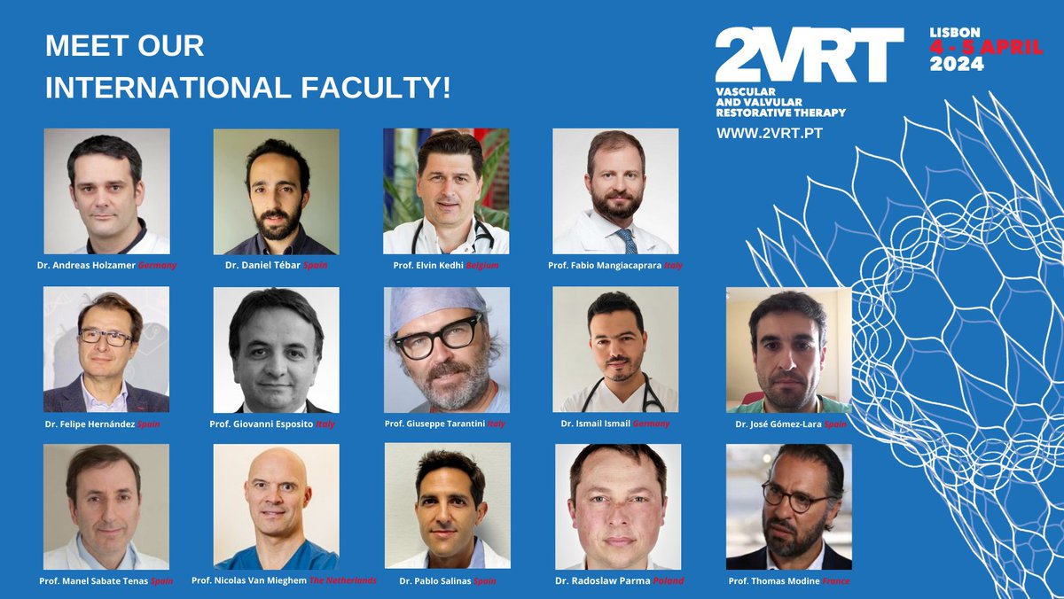 2VRT2025's tweet image. Meet our International Faculty!
Check out the final program at 2vrt.pt! Program the registrations at registration.2vrt.pt #HospitalSantaCruz #HospitalprofessordoutorFernandoFonseca #2VRT #interventionalcardiology #lisbon