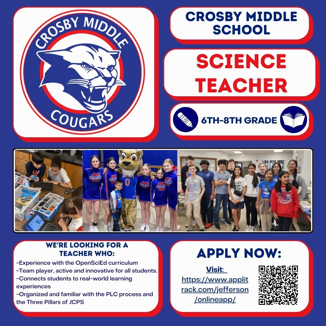We're looking to add to our amazing group of educators here @CrosbyMiddle
