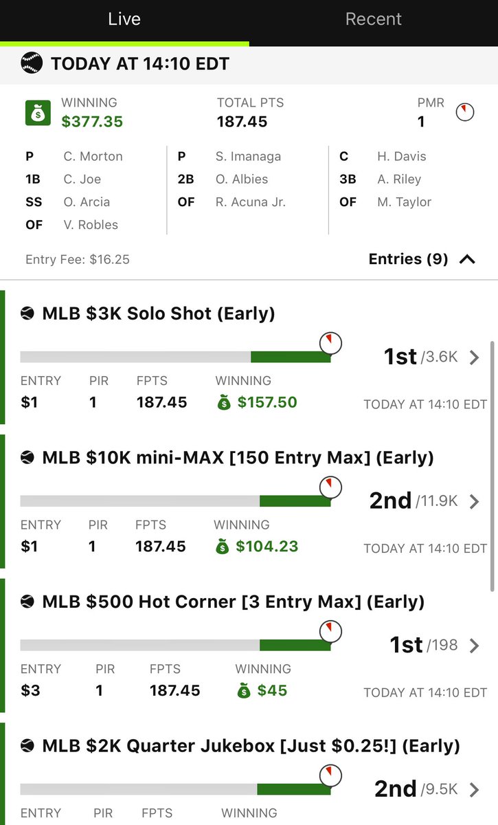 katzler23's tweet photo. First time coming out on top in MLB thanks to all the advice and content by @loughy @JoshEngleman @StokasticHOF 🙏🙏🙏 https://t.co/c8wh8cudl9