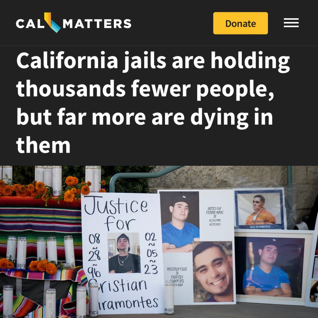 The system is BROKEN. “People are dying in custody at record rates across California. They’re dying in big jails and small jails, in red counties and blue counties, in rural holding cells and downtown mega-complexes.” calmatters.org/justice/2024/0…