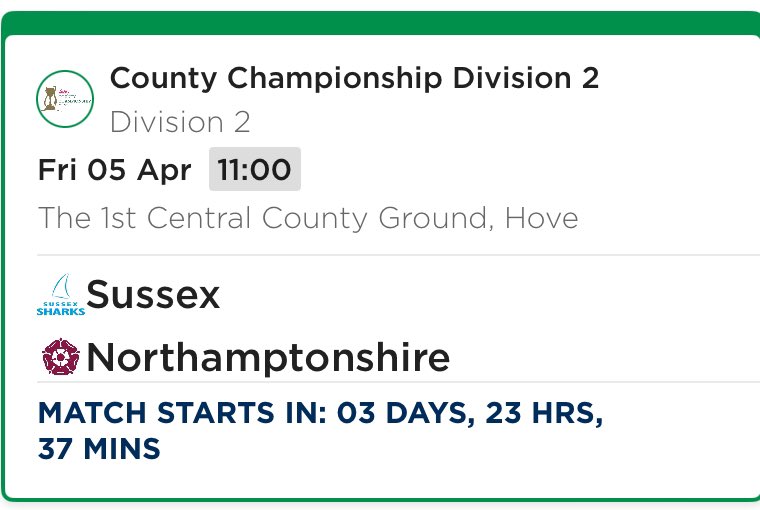 For day 1 everyone can attend for free but register with the club for complimentary tickets via club website / phone 01273 827100

🗓️ April 5-8
🕚 11:00
🏏 SSX v NOR
🏆 CC Div 2
🏟️ 1st Central County Ground
📍 BN3 3AN
💻 sussexcricket.co.uk

#sussexcricket #countycricket