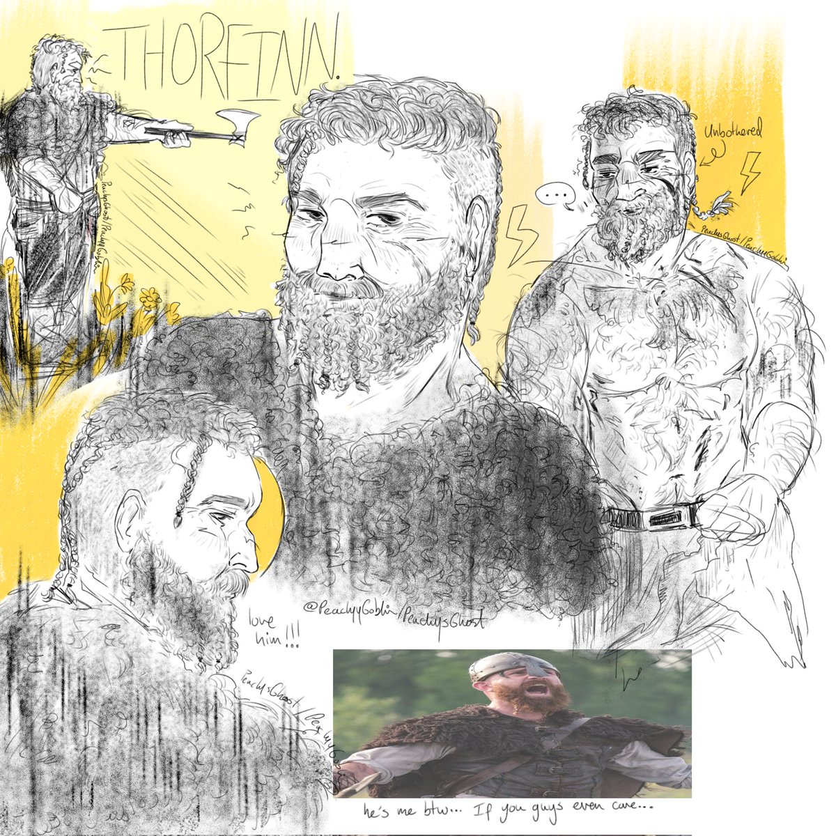 Thorfinn doodle page to make up the fact that I haven't drawn him since NOVEMBER OF 2022😭😭😭 i really need to draw him more oh my days 

[#cbsghosts #ghostscbs #welcome2woodstone #letsghost thorfinn thor cbs ghosts fanart ]