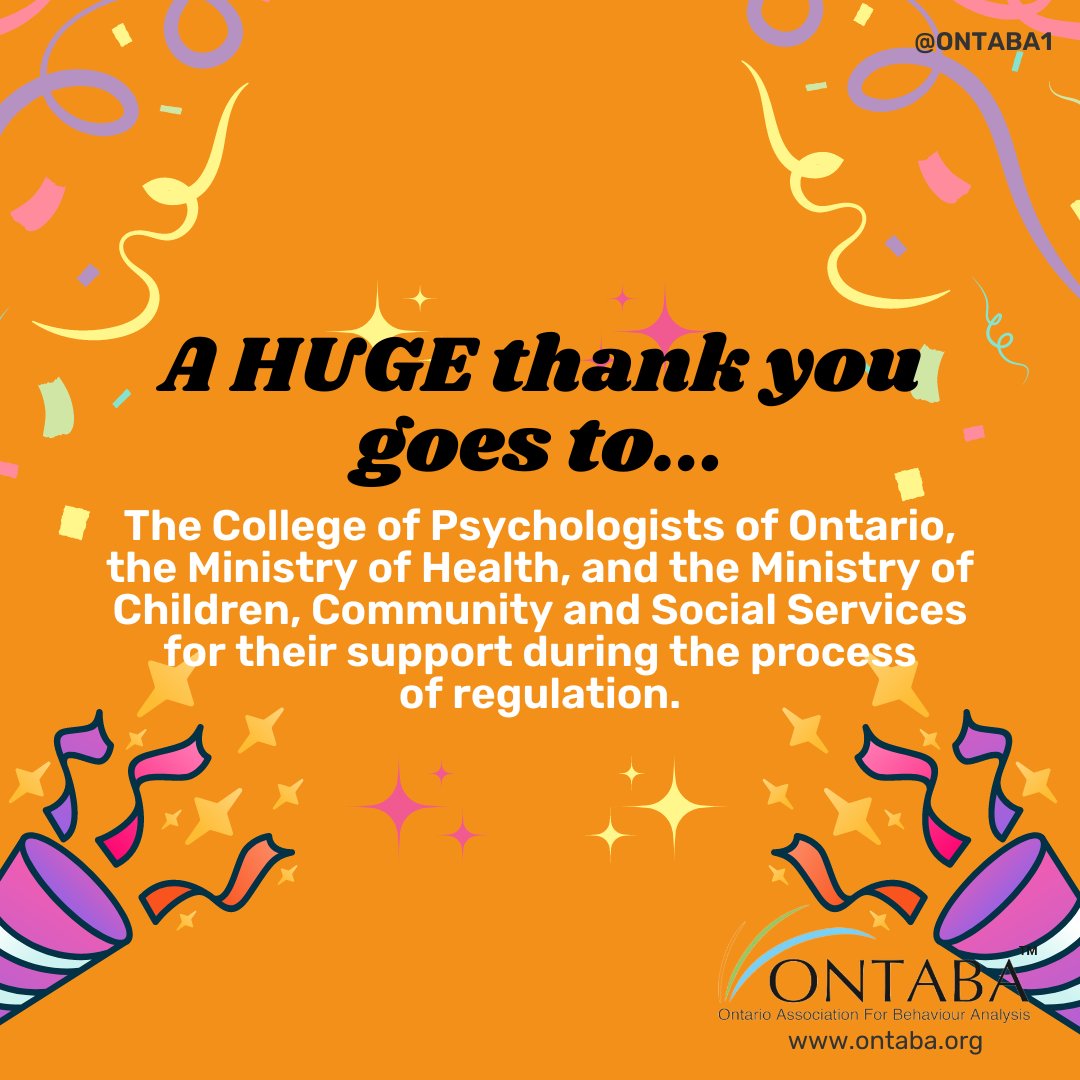 A HUGE thank you to The College of Psychologists of Ontario, the Ontario Ministry of Health and the Ontario Community and Social Services for helping in getting this accomplished! #ABA #CPO #MinistryofHealth #BCBA #ONTABA #collegeofpsychologistsofontario