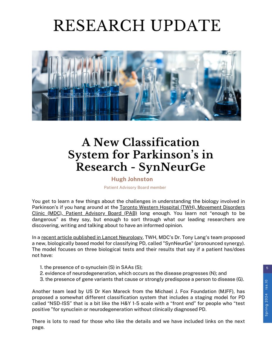 IntegratedMove's tweet photo. Check out the commentary by Hugh Johnston (former patient advisory board chair) about the new biologically based model for classifying PD, called "SynNeurGe", by Dr. Tony Lang &amp; team!

Article: https://t.co/UlC6S4UGSi

Full issue of Connect: https://t.co/UlC6S4UGSi https://t.co/NDOTGkXU06