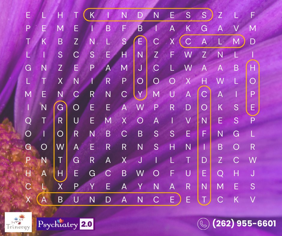 Mystery solved! Have you found all the words in the previous word search. How'd you do?

#Trinergy #Psychiatry2 #HolisticHealing #GoodMentalHealth #HolisticPsychiatry #IntegrativePsychiatry #WordSearch #Crossword