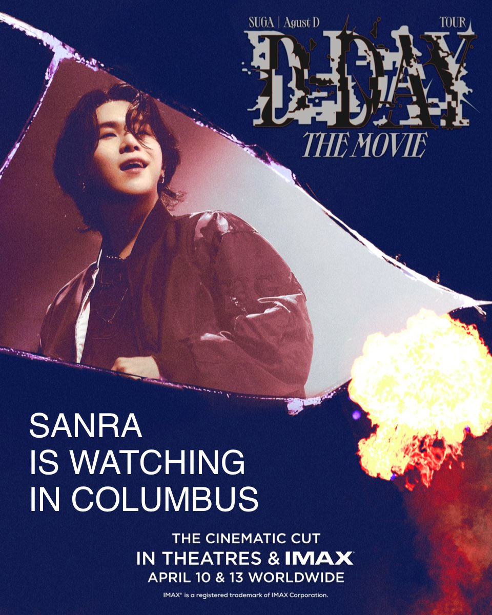 sanralynn's tweet photo. @TrafalgarRel @bts_bighit @IMAX Can’t wait! Tickets are brought for both day! So excited! #D_DAY_THEMOVIE #SUGA #AgustD https://t.co/u0KOIF4wMn