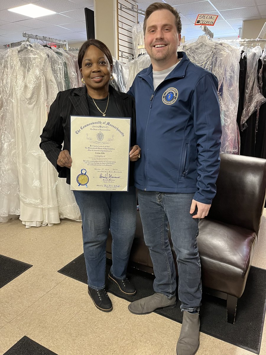 Congratulations to David Jerry of the @MainSouthCDC & Lorna Ellis of 4U Prom and Bridal & the Main South Business Association for being recognized as the Black Excellence recipients for the 17th Worcester District by the @MABLLC #MAPoli #MALeg