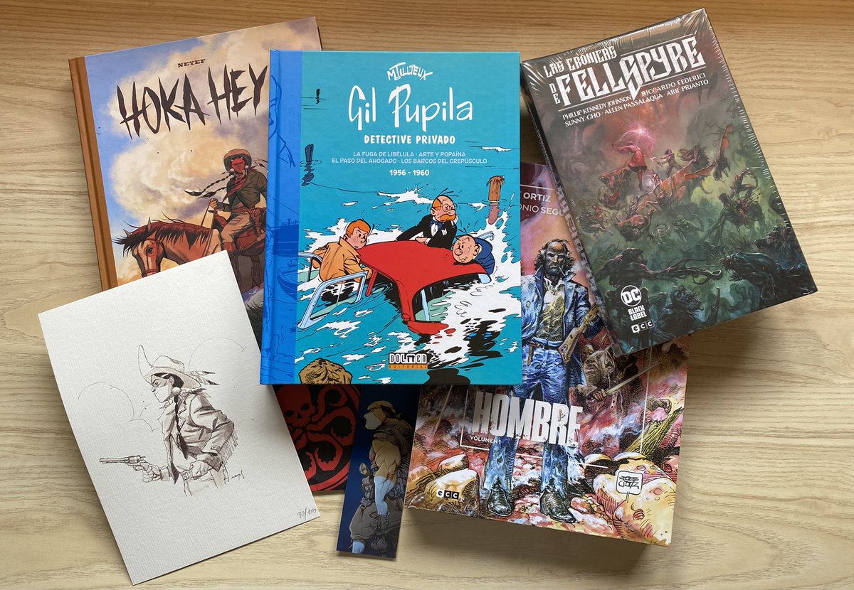 Cargamento de ansia viva cortesía de <a href="/TomosyGrapas/">Tomos y Grapas Cómics</a>. Un buen Hombre que tenía pendiente, Hoka Hey! con su lámina que será debidamente enmarcada, la subida a la ola con ese Fellspyre y un poco de Gil Papaia culpa de <a href="/SergioHache93/">Sergio Hache</a>. #MiAlijoTyG 📦📚