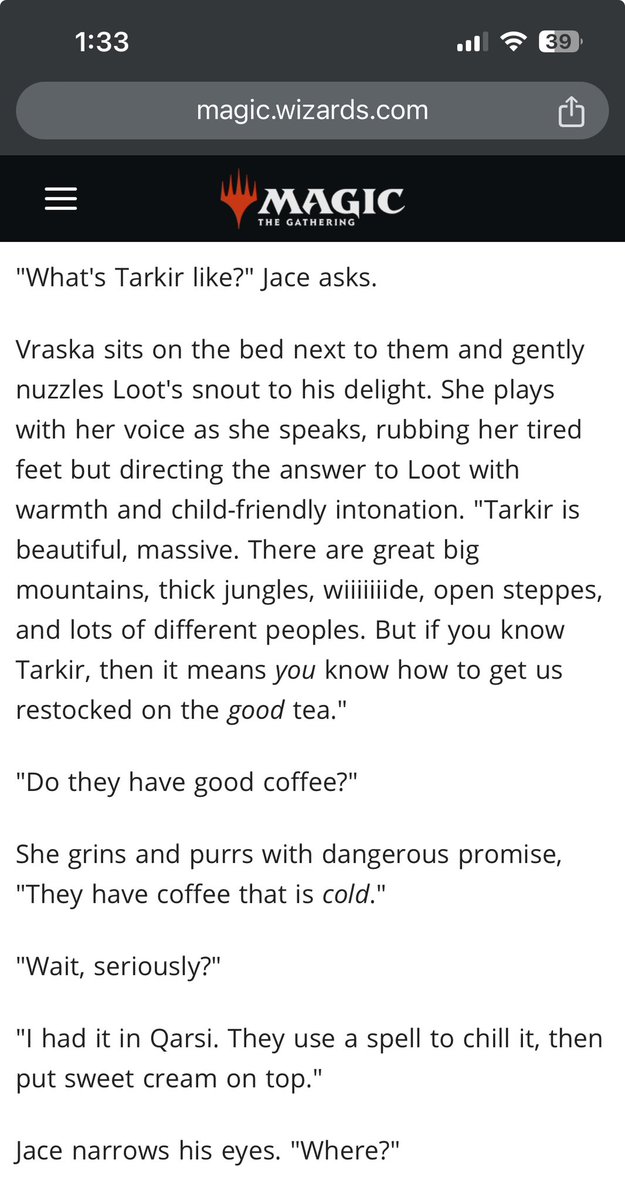SeibenLore's tweet photo. I gotta go to Tarkir. I’m a huge fan of cold brew. Looks like Vraska is and soon so will Jace. https://t.co/Rgf36ypnMf