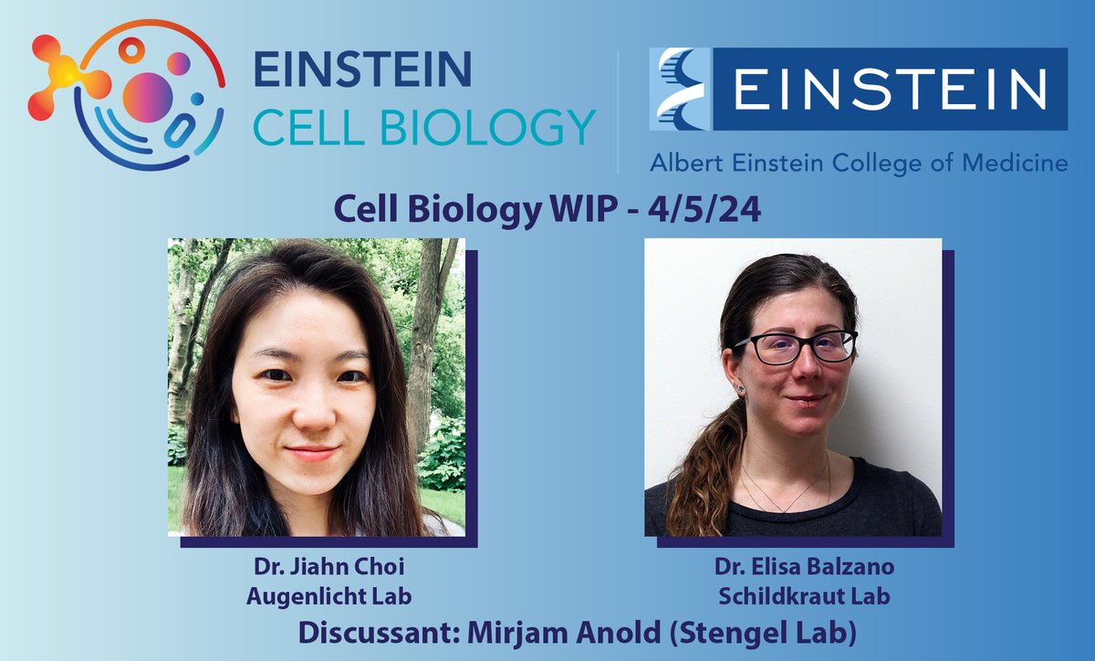 Today's Work-in-Progress seminar features Dr. Jiahn Choi from the Augenlicht  lab and Dr. Elisa Balzano from the Schildkraut lab with discussant Mirjam Arnold from the Stengel lab