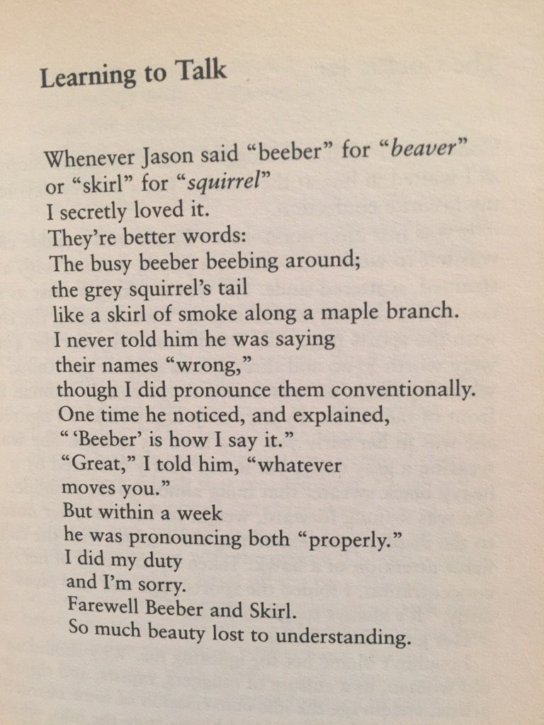 As my toddler gets better at talking, his toy Elant becomes elephant. HIS words become ours. Proud, but It’s a little sad. Always makes me think of this by Jim Dodge: